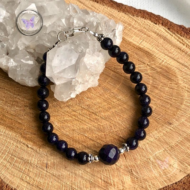 Blue Goldstone Bracelet with Faceted feature bead